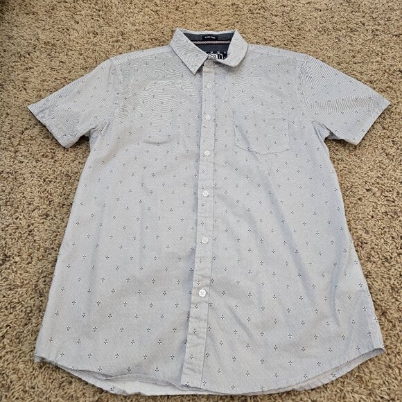 Good Vibes Mens Large White and Blue Button Down Collared Shirt - Picture 1 of 8